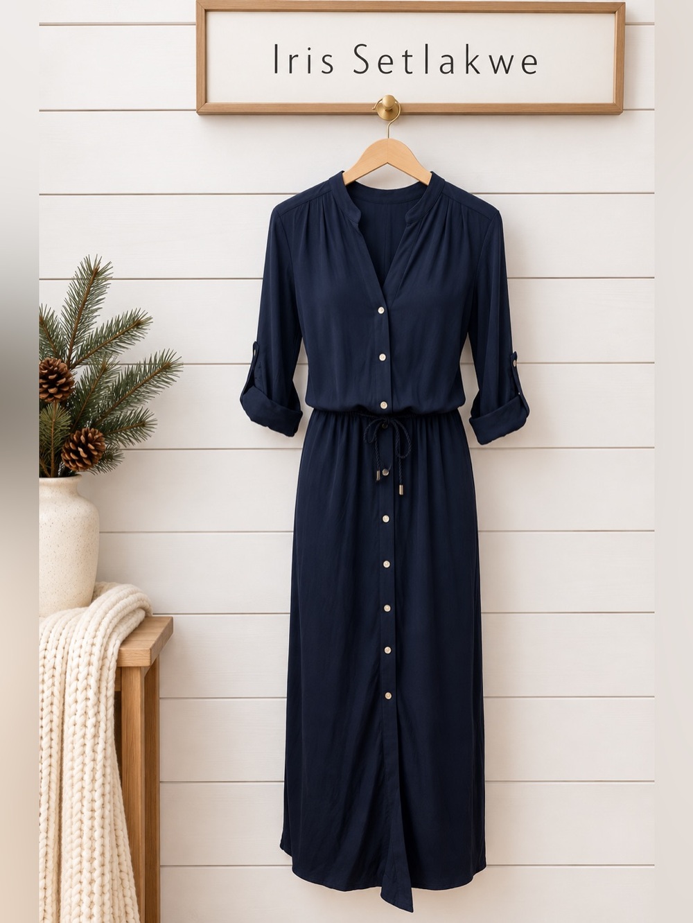 Iris Setlakwe Navy Blue Maxi Shirt Dress – Size M
